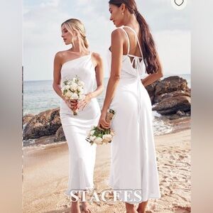 Ivory Midi Length Satin Dress